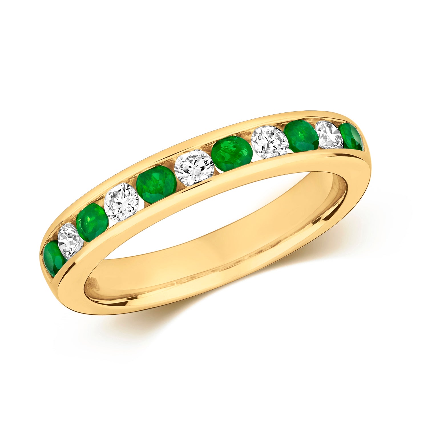 DIAMOND & EMERALD CHANNEL SET HALF ETERNITY RING IN 9CT GOLD