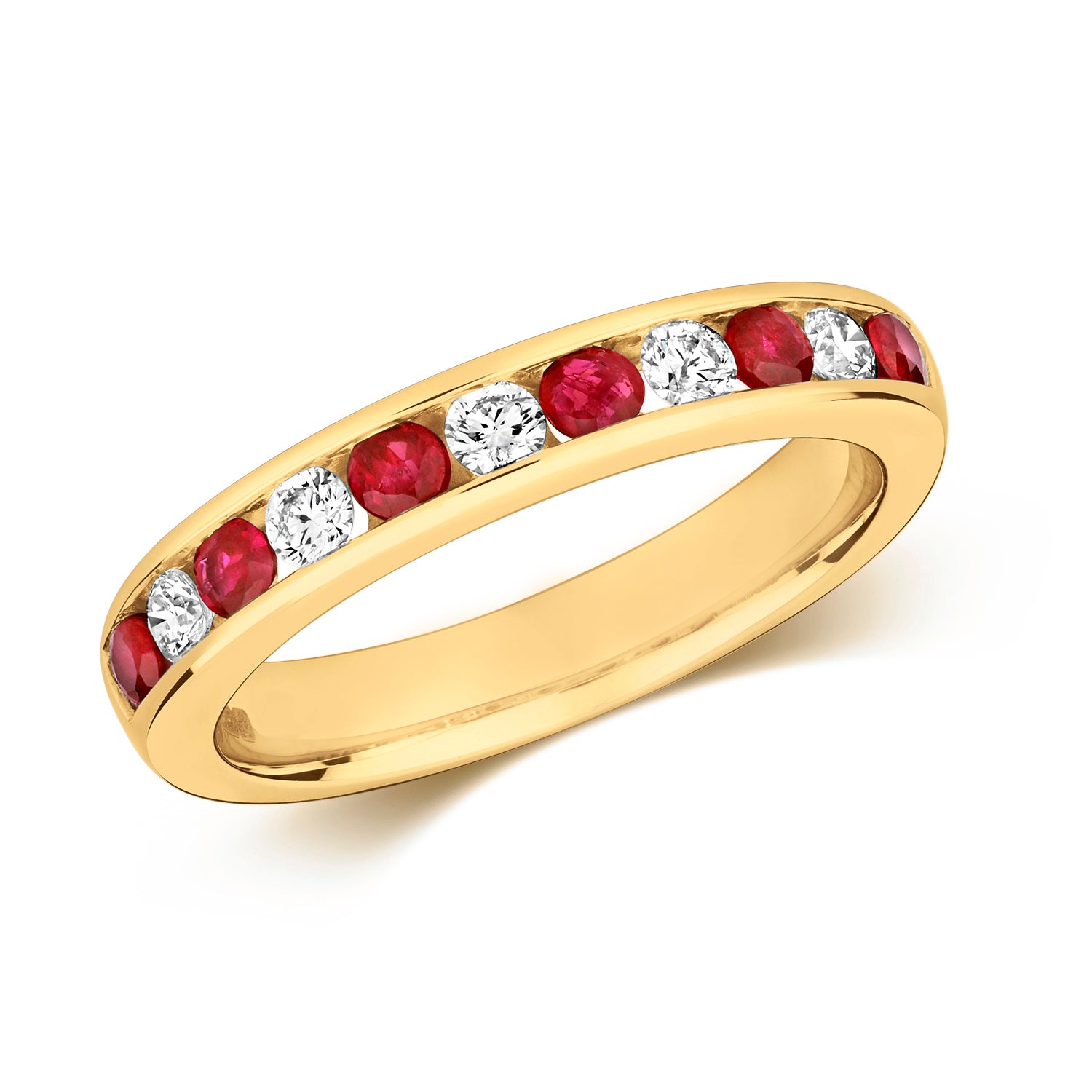 DIAMOND & RUBY CHANNEL SET HALF ETERNITY RING IN 9CT GOLD