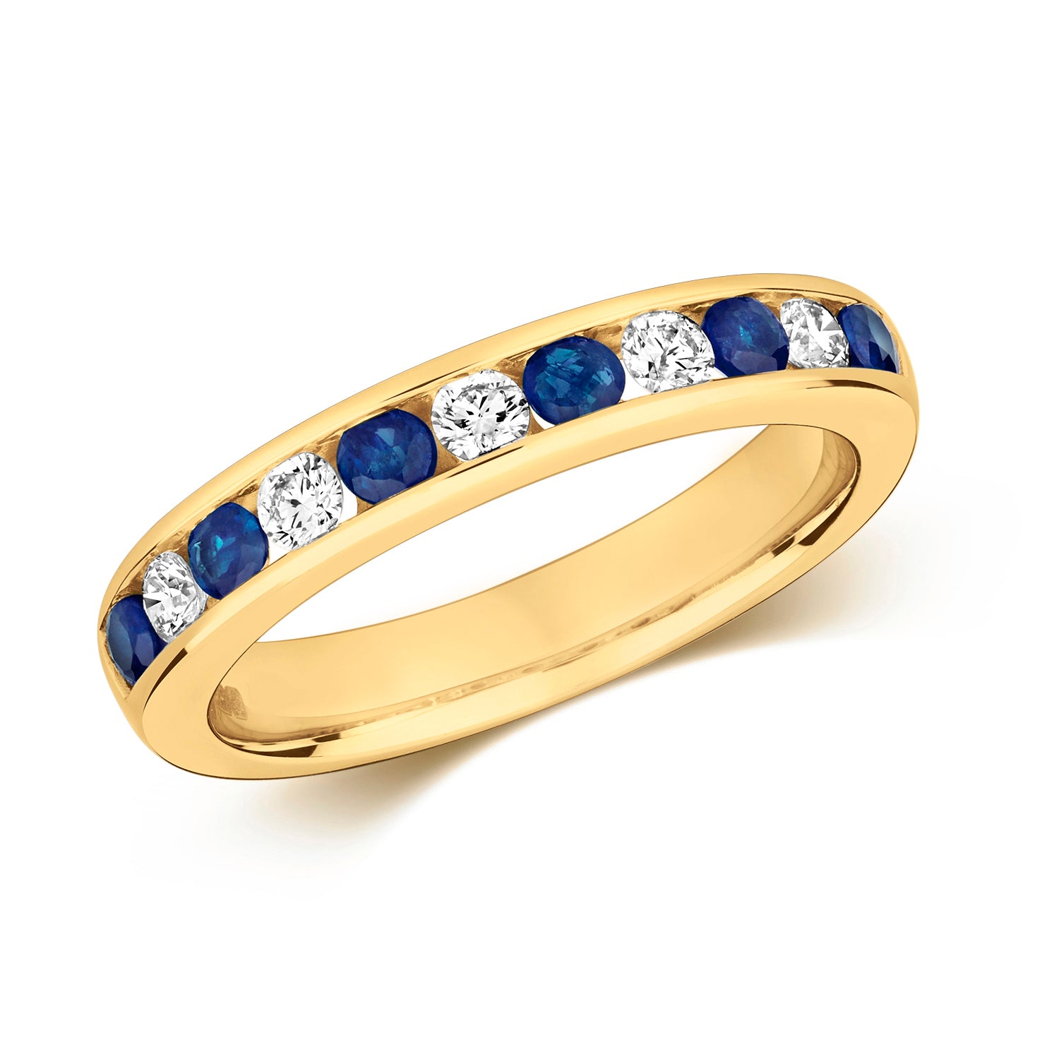DIAMOND & SAPPHIRE CHANNEL SET HALF ETERNITY RING IN 9CT GOLD