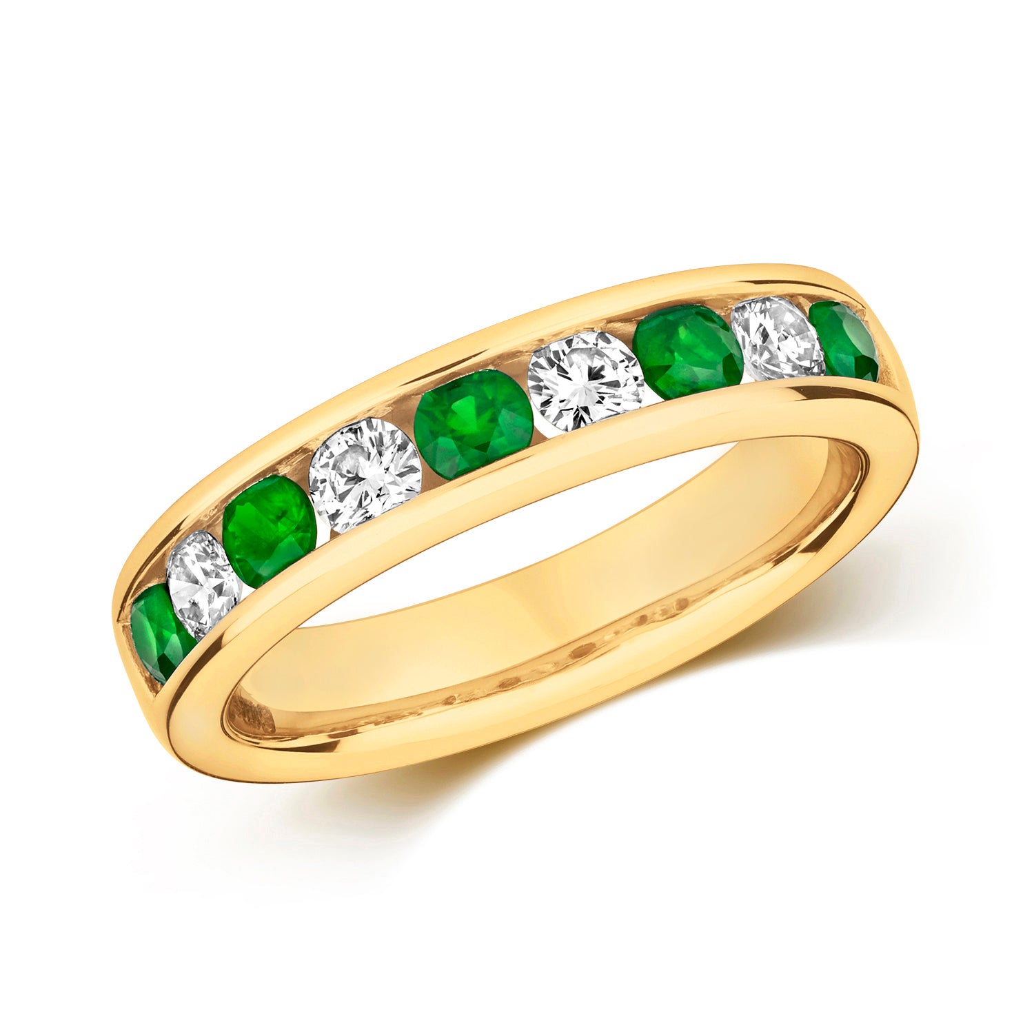 DIAMOND & EMERALD CHANNEL SET HALF ETERNITY RING IN 9CT GOLD