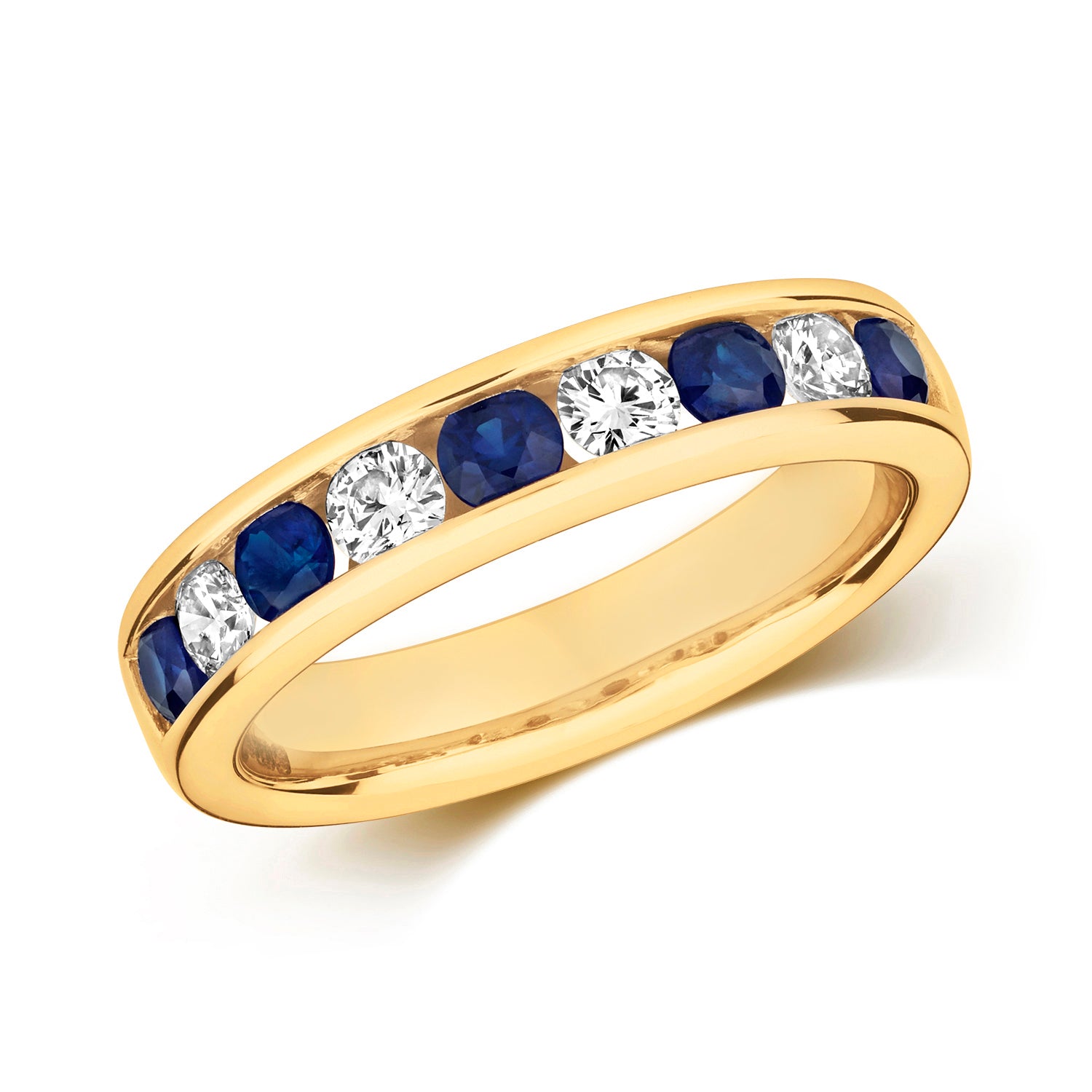 DIAMOND & SAPPHIRE CHANNEL SET HALF ETERNITY RING IN 9CT GOLD