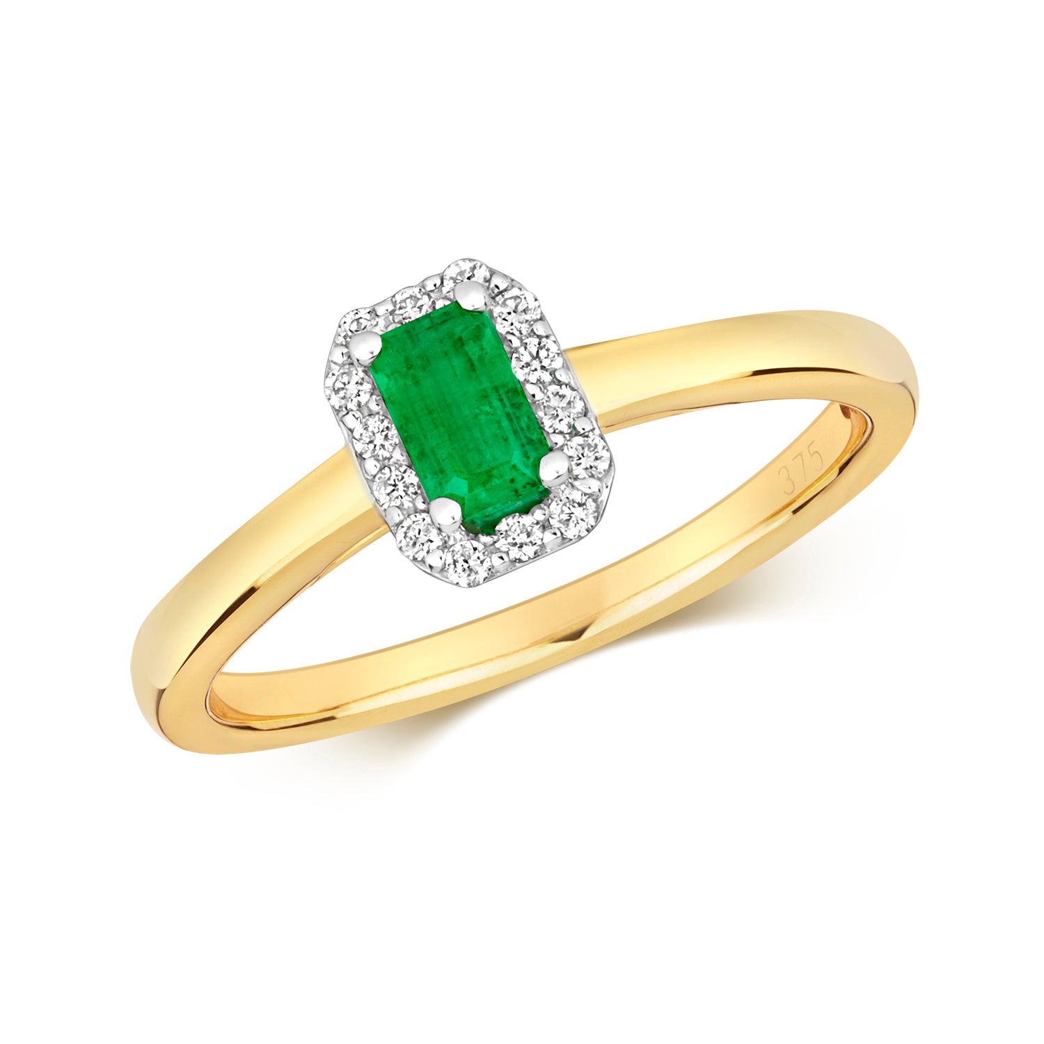 DIAMOND & EMERALD OCTAGON CLUSTER RING IN 9CT GOLD