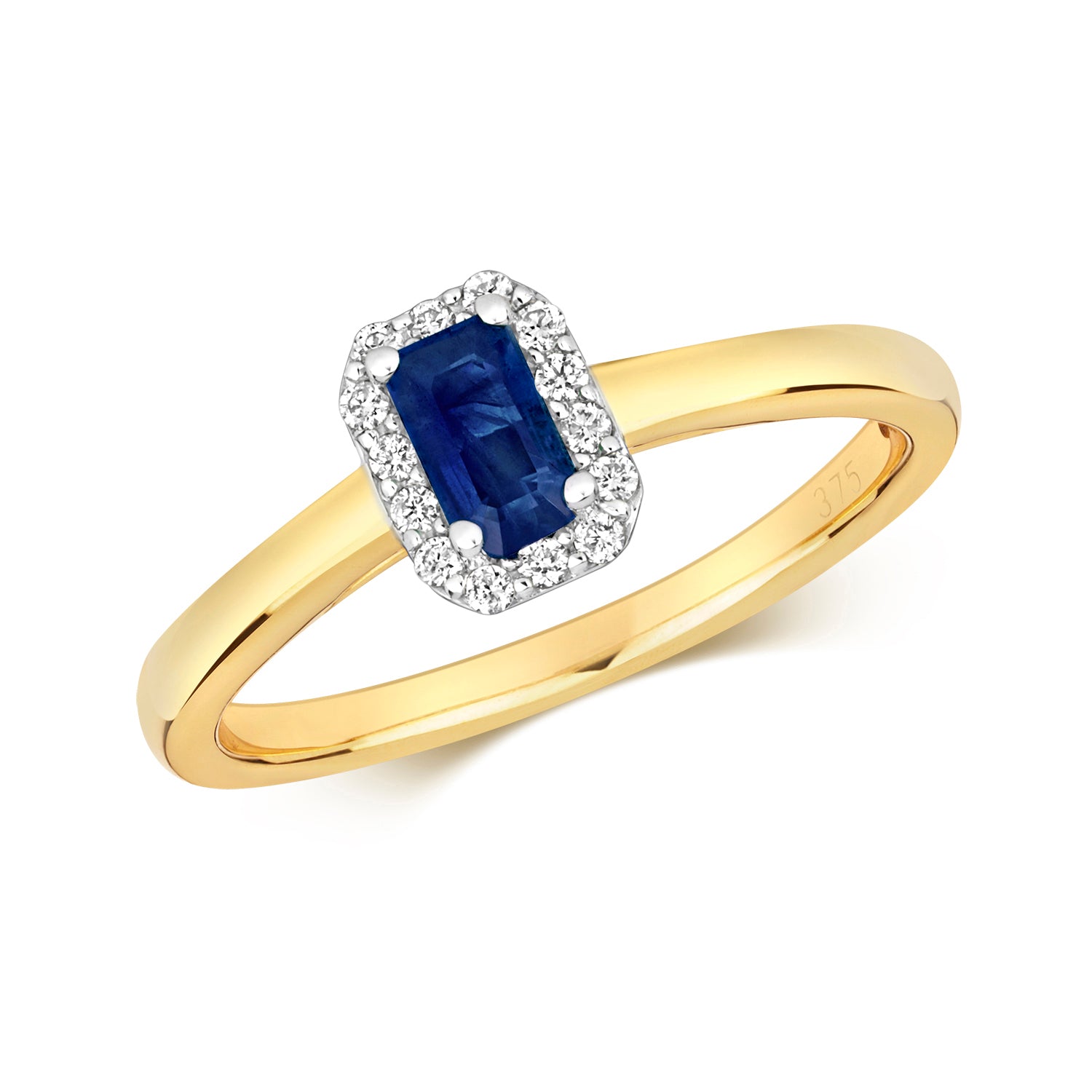 DIAMOND & SAPPHIRE OCTAGON CLUSTER RING IN 9CT GOLD