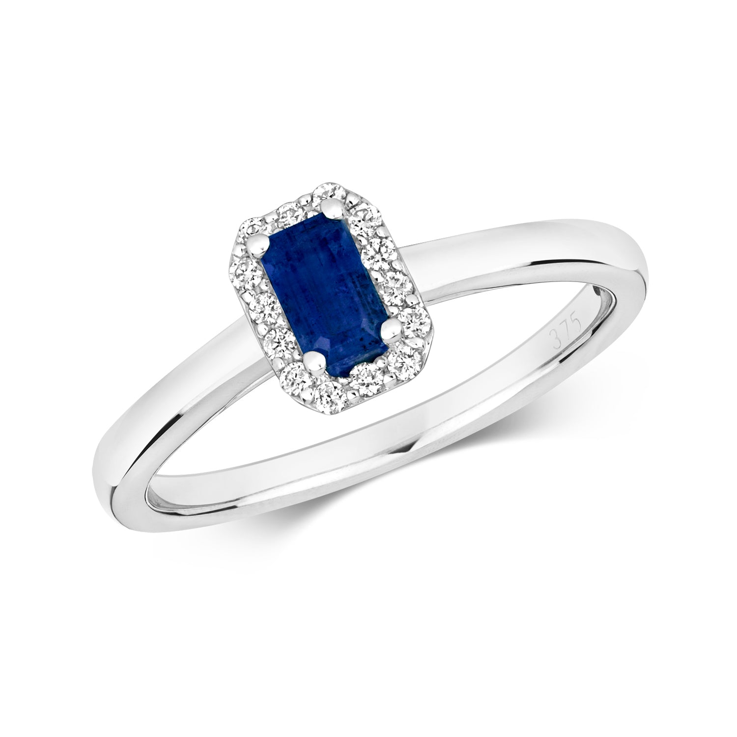 DIAMOND & SAPPHIRE OCTAGON CLUSTER RING IN 9CT WHITE GOLD
