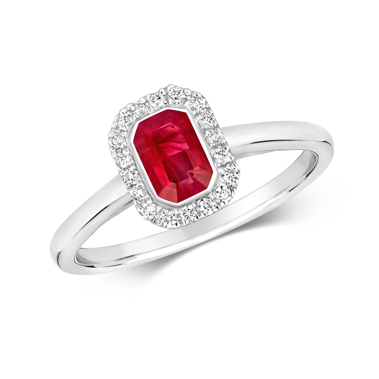 DIAMOND & RUBY RUBOVER SET OCTAGON CLUSTER RING IN 9CT WHITE GOLD
