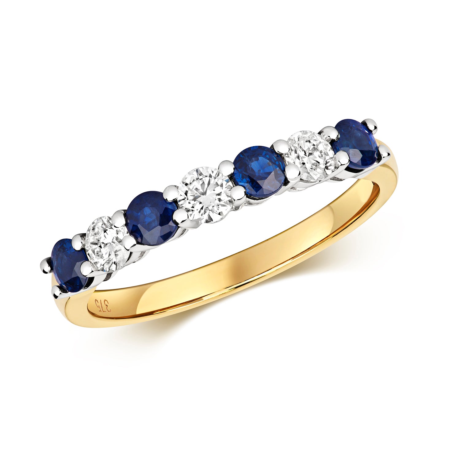DIAMOND & SAPPHIRE CLAW SET HALF ETERNITY RING IN 9CT GOLD