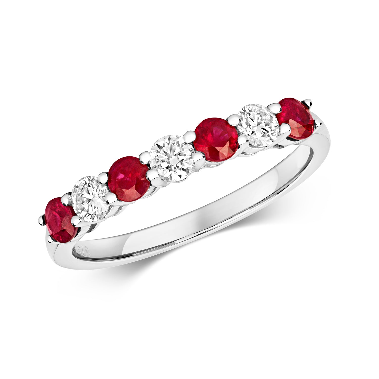 DIAMOND & RUBY CLAW SET HALF ETERNITY IN 9CT WHITE GOLD