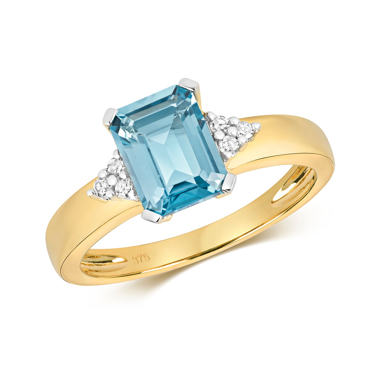 DIAMOND & LIGHT SWISS BLUE TOPAZ OCTAGON WITH TRIANGULAR SIDES RING IN 9CT GOLD