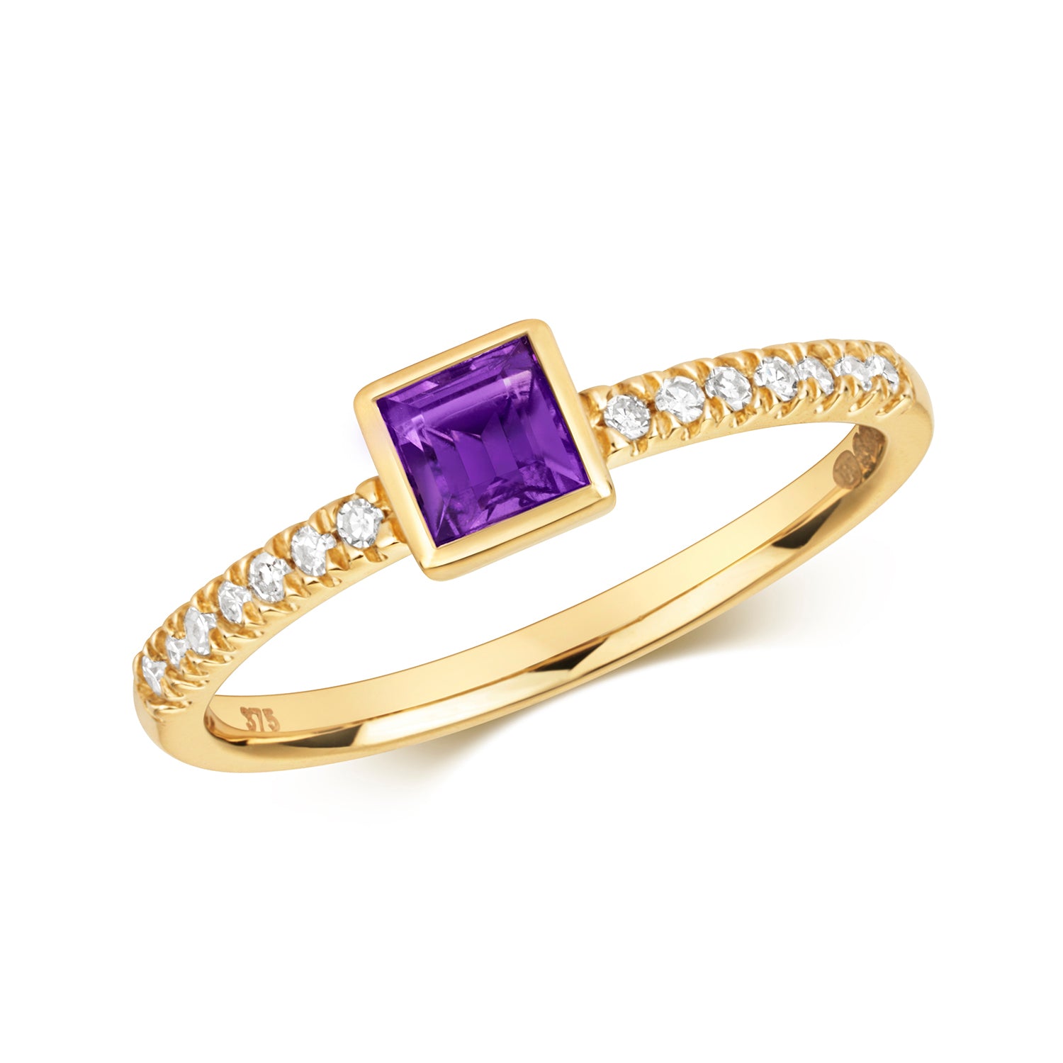 DIAMOND & AMETHYST RING IN 9CT GOLD
