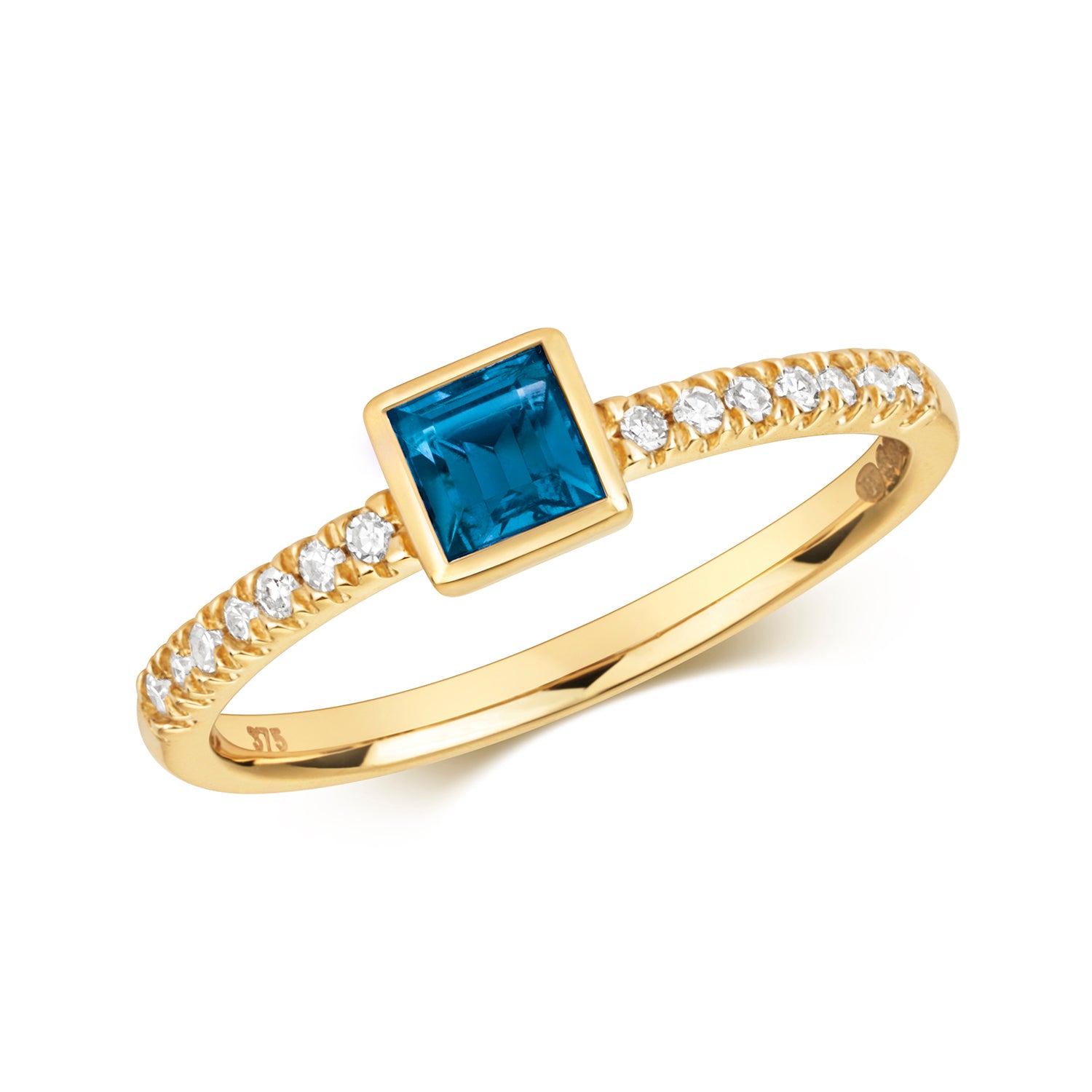 DIAMOND & LONDON BLUE TOPAZ RING IN 9CT GOLD