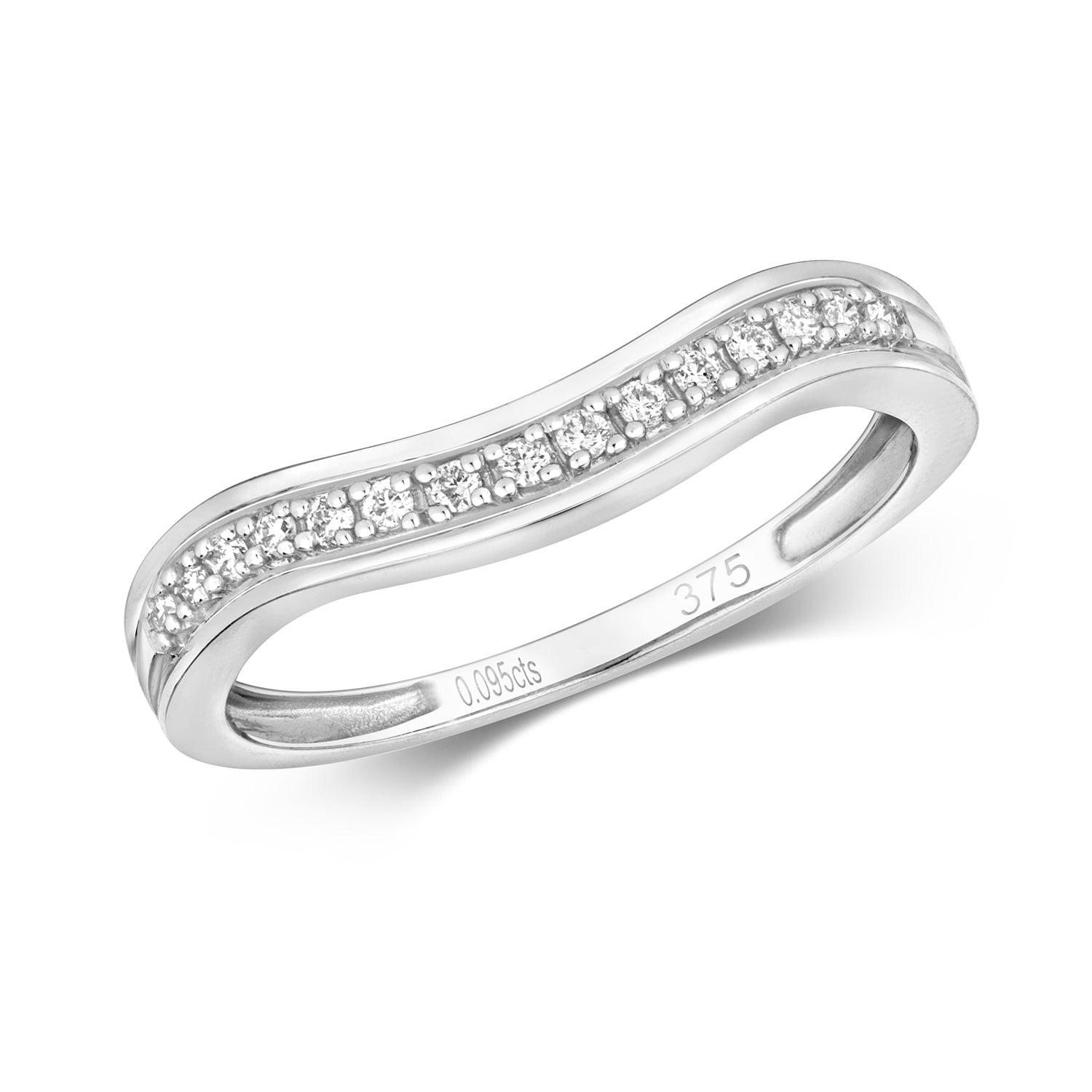 DIAMOND GRAIN SET CURVED WISHBONE RING IN 9CT WHITE GOLD