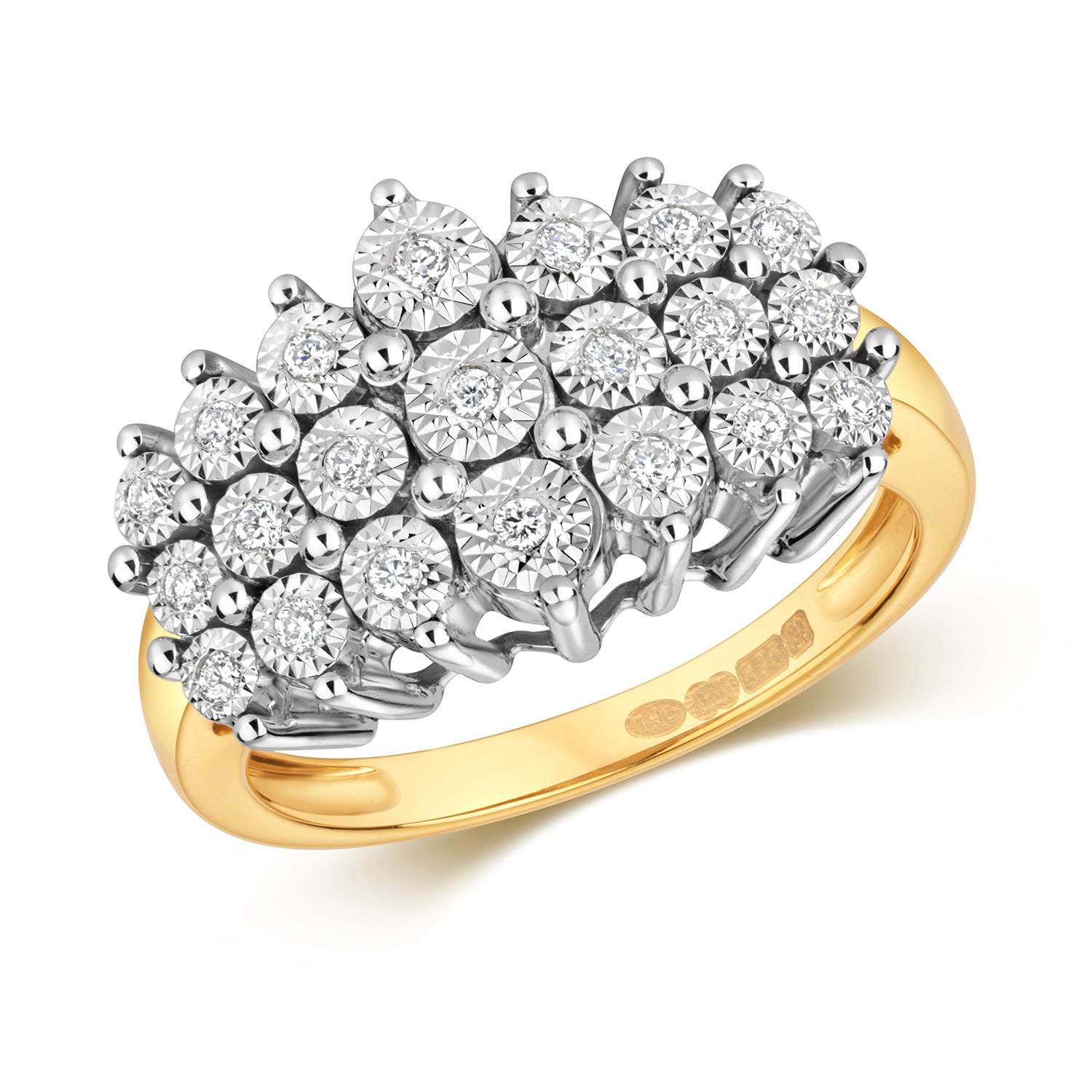 DIAMOND 3 ROW ILLUSION SET DRESS RING IN 9CT GOLD