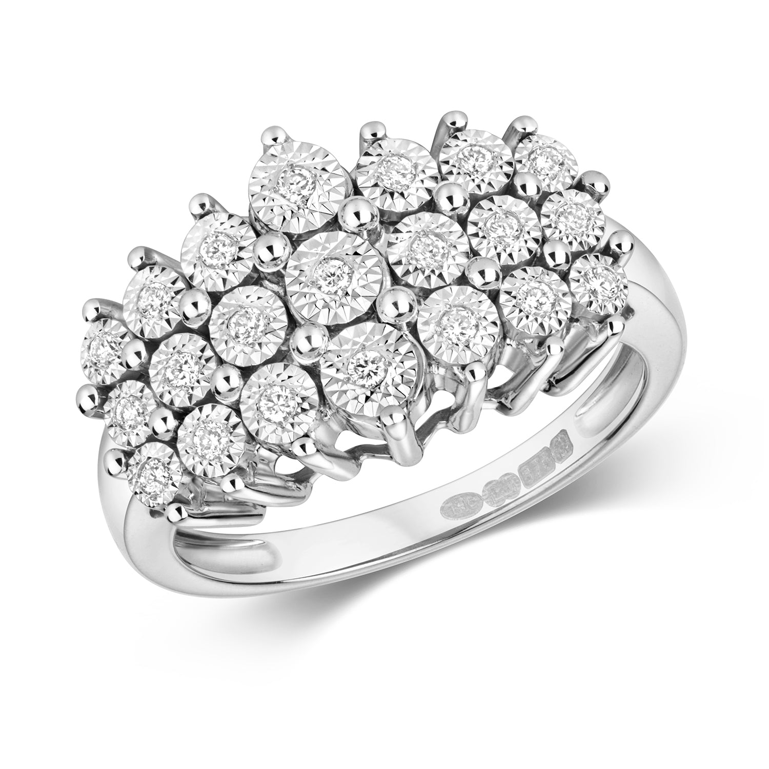 DIAMOND 3 ROW ILLUSION SET DRESS RING IN 9CT WHITE GOLD