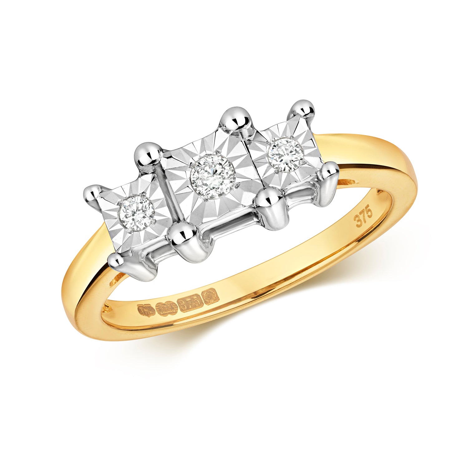 DIAMOND PRINCESS ILLUSION SET TRILOGY RING IN 9CT GOLD