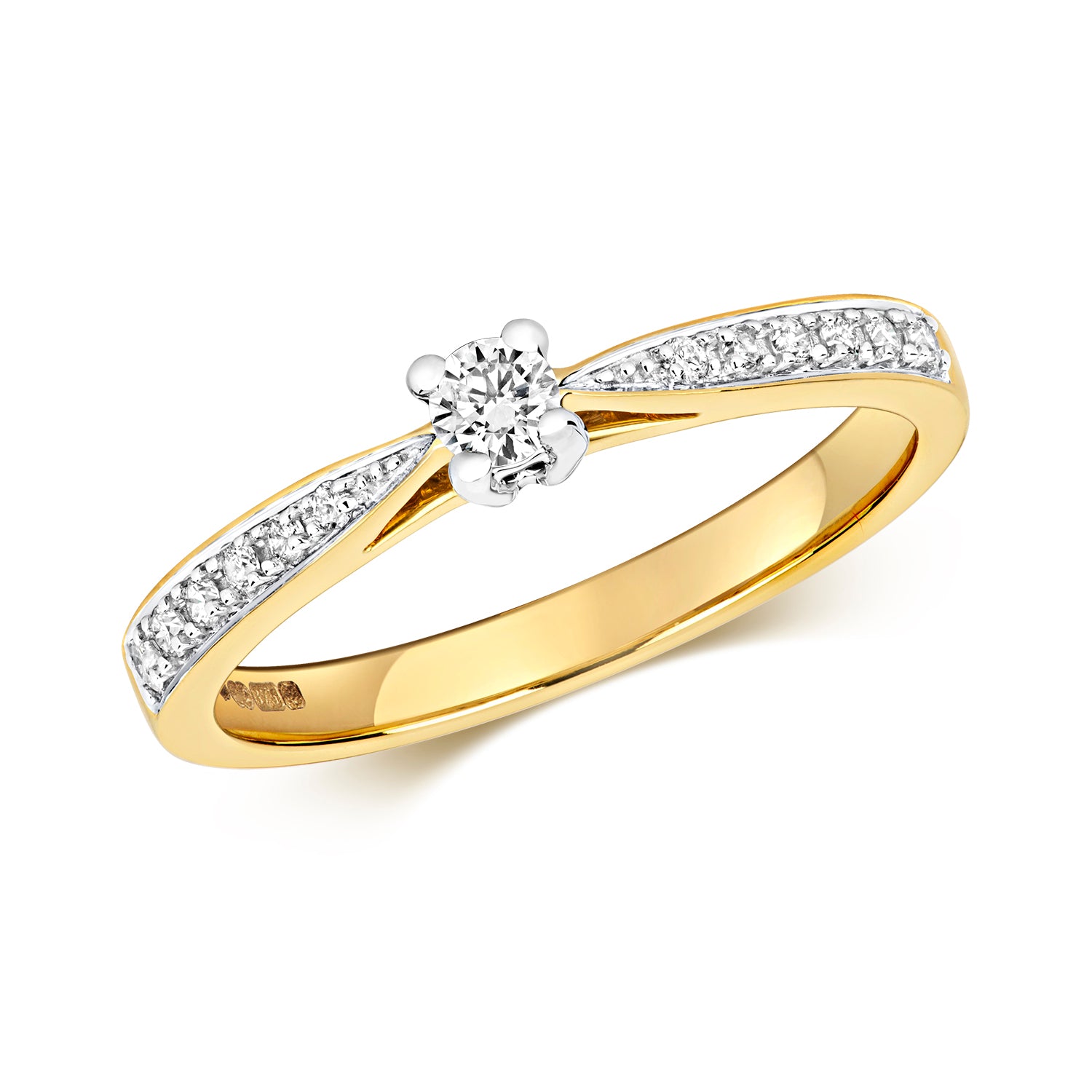 DIAMOND SOLITAIRE WITH GRAIN SET SHOULDERS ENGAGEMENT RING IN 9CT GOLD