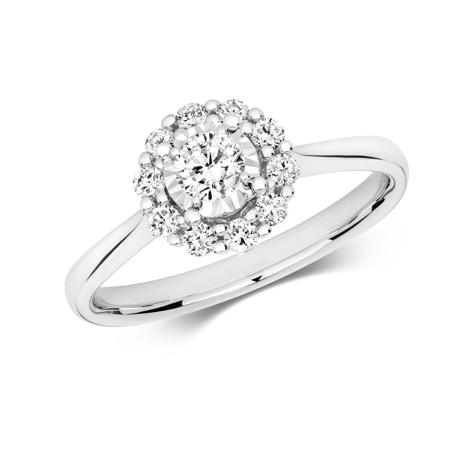 DIAMOND ILLUSION SOLITAIRE RING IN 9CT WHITE GOLD
