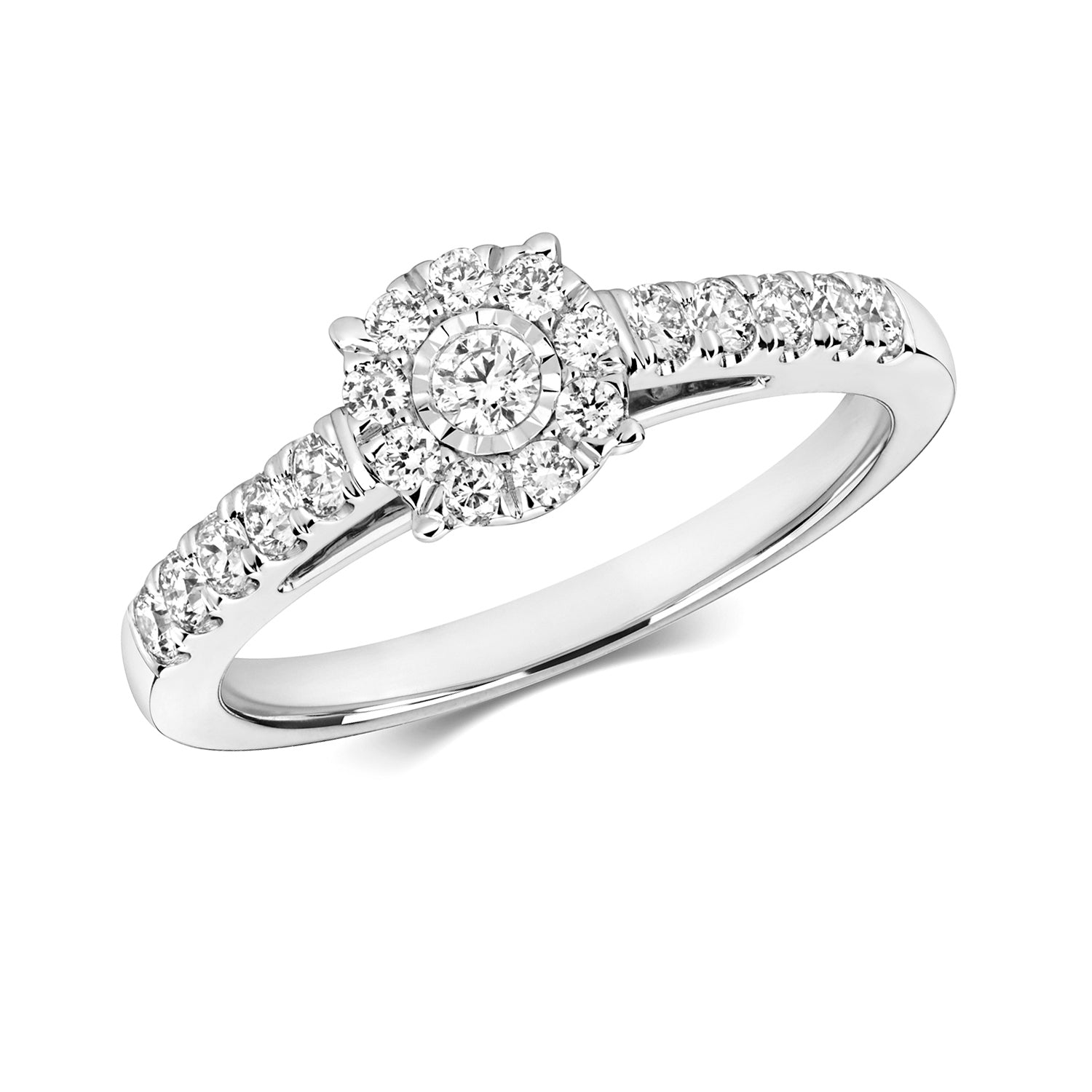 DIAMOND BRILLIANT ILLUSION SOLITAIRE RING IN 9CT WHITE GOLD