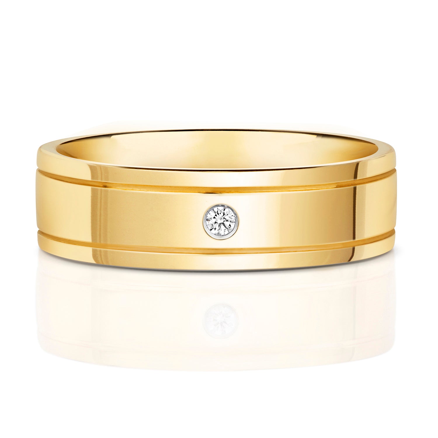 DIAMOND GIPSY SET WEDDING RING WITH GROOVE IN 9CT GOLD