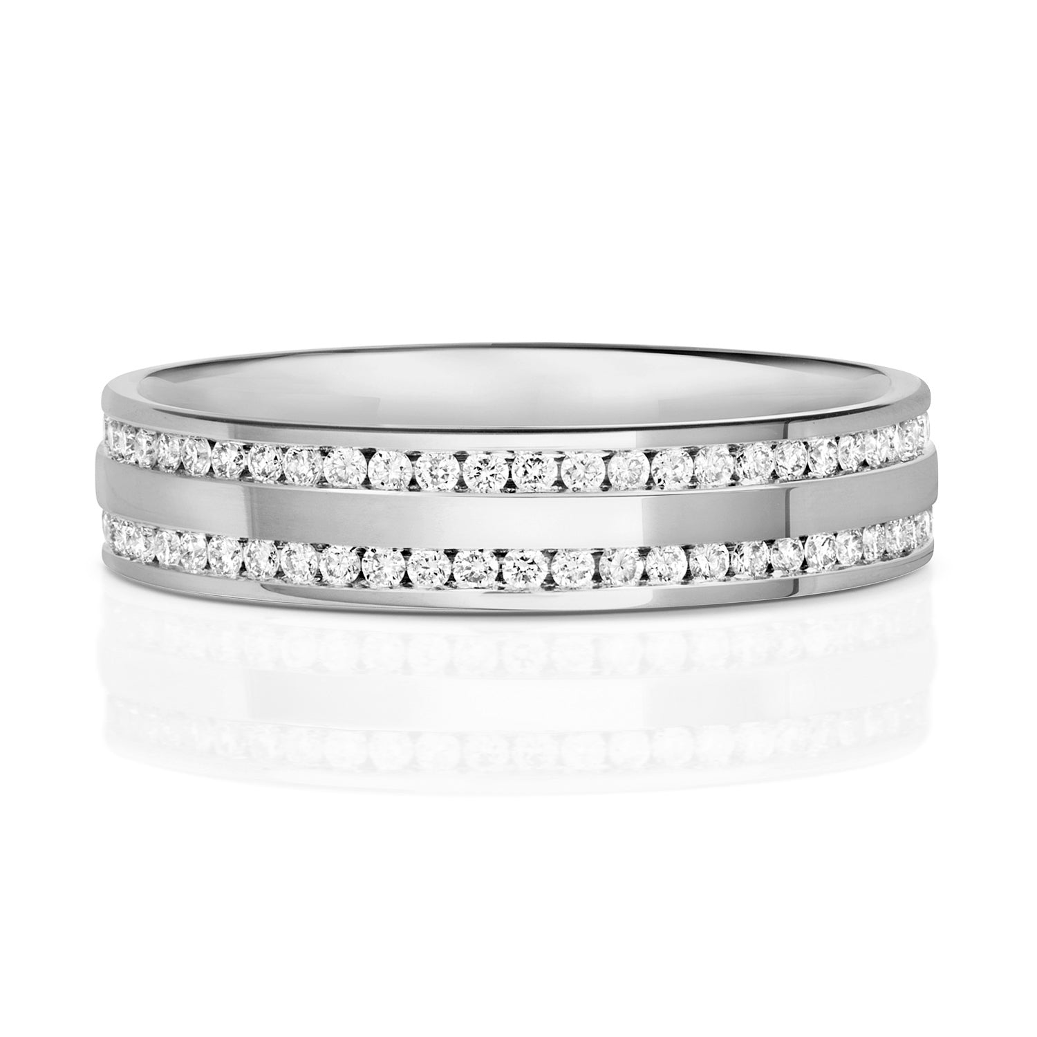 DIAMOND FULL CHANNEL SET 2 ROW WEDDING RING IN 9CT WHITE GOLD