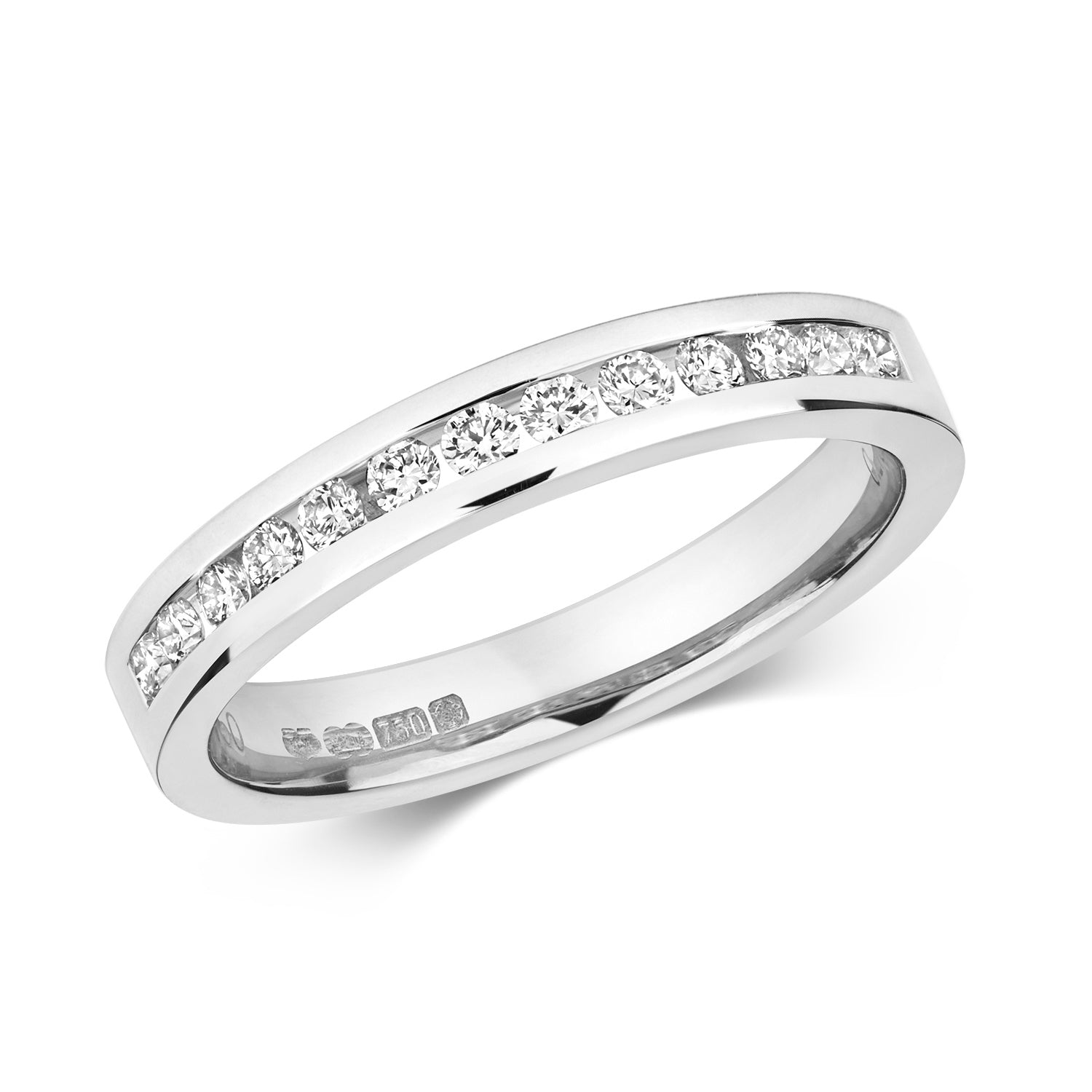 DIAMOND CHANNEL SET HALF ETERNITY RING IN 18CT WHITE GOLD