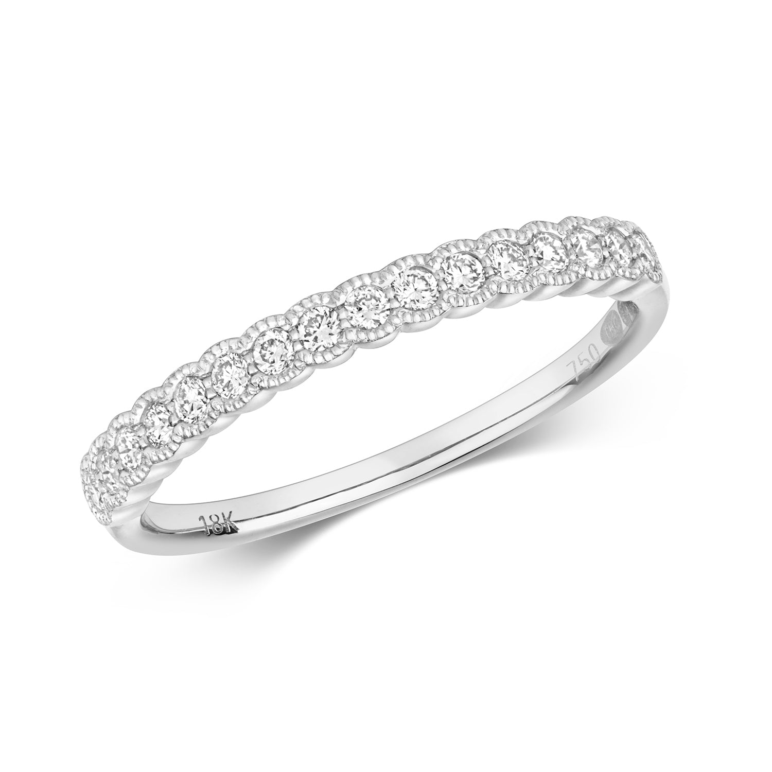 DIAMOND MILLGRAIN EDGE RING IN 18CT WHITE GOLD