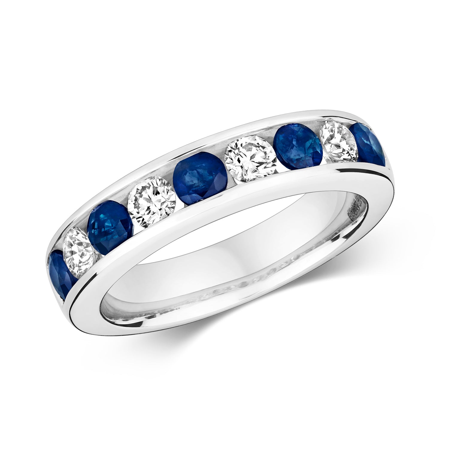 DIAMOND & SAPPHIRE CHANNEL SET ETERNITY RING IN 18CT WHITE GOLD