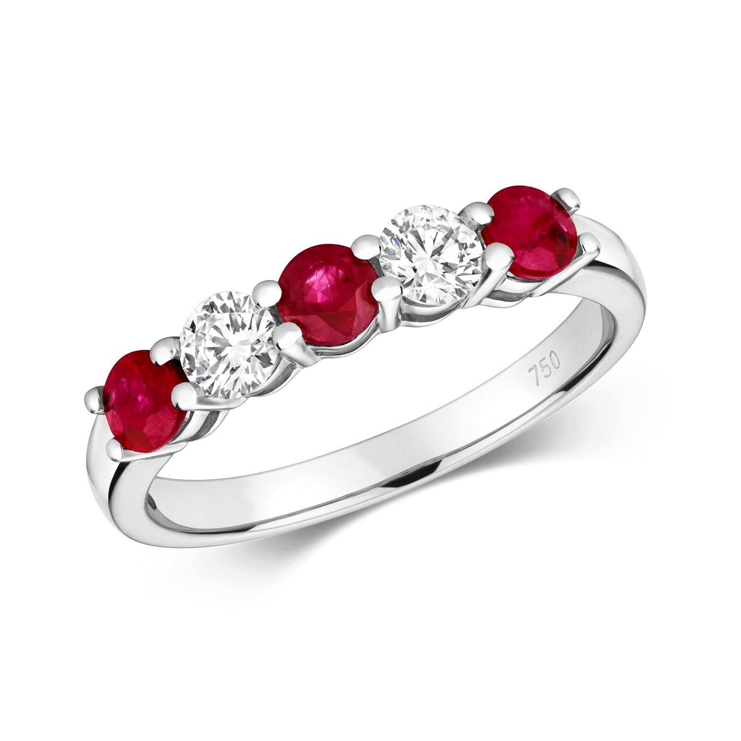 DIAMOND & RUBY CLAW SET ETERNITY RING IN 18CT WHITE GOLD