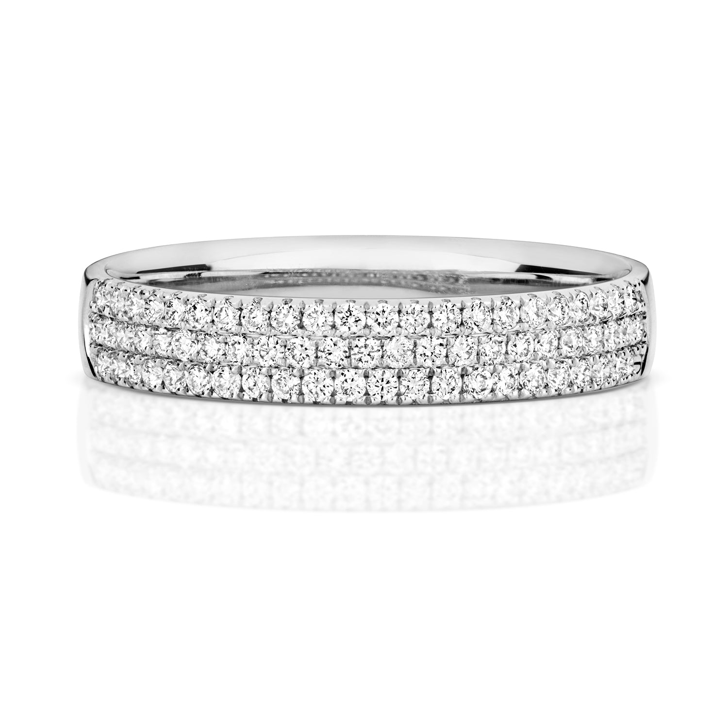 DIAMOND CLAW SET 3 ROW WEDDING RING IN 18CT WHITE GOLD