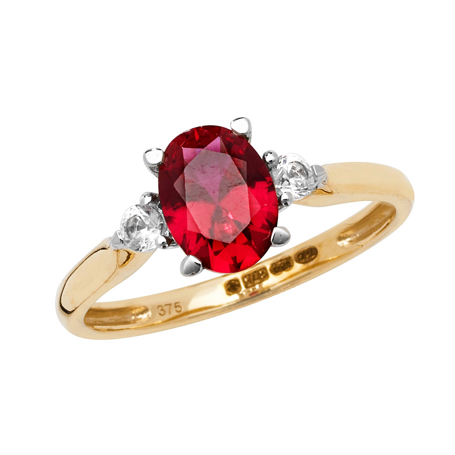 9CT GOLD OVAL CREATED RUBY AND WHITE SAPPHIRE RING