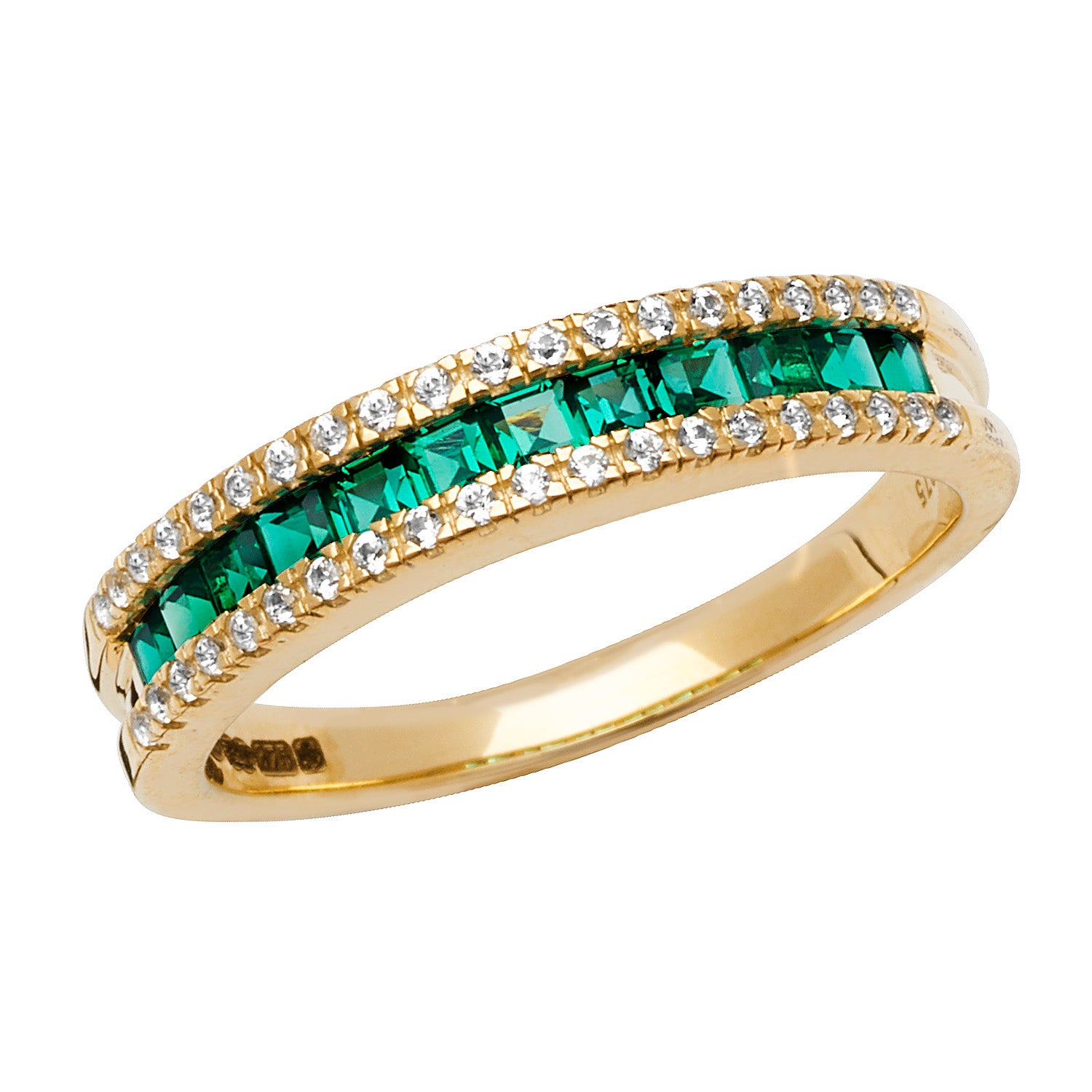 9CT GOLD SQUARE CREATED EMERALD AND WHITE SAPPHIRE RING