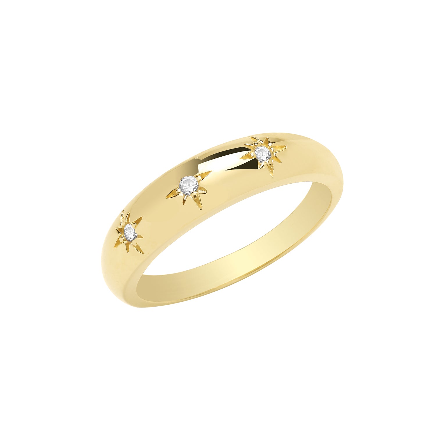 9CT GOLD 3 CZ STAR DOME RING