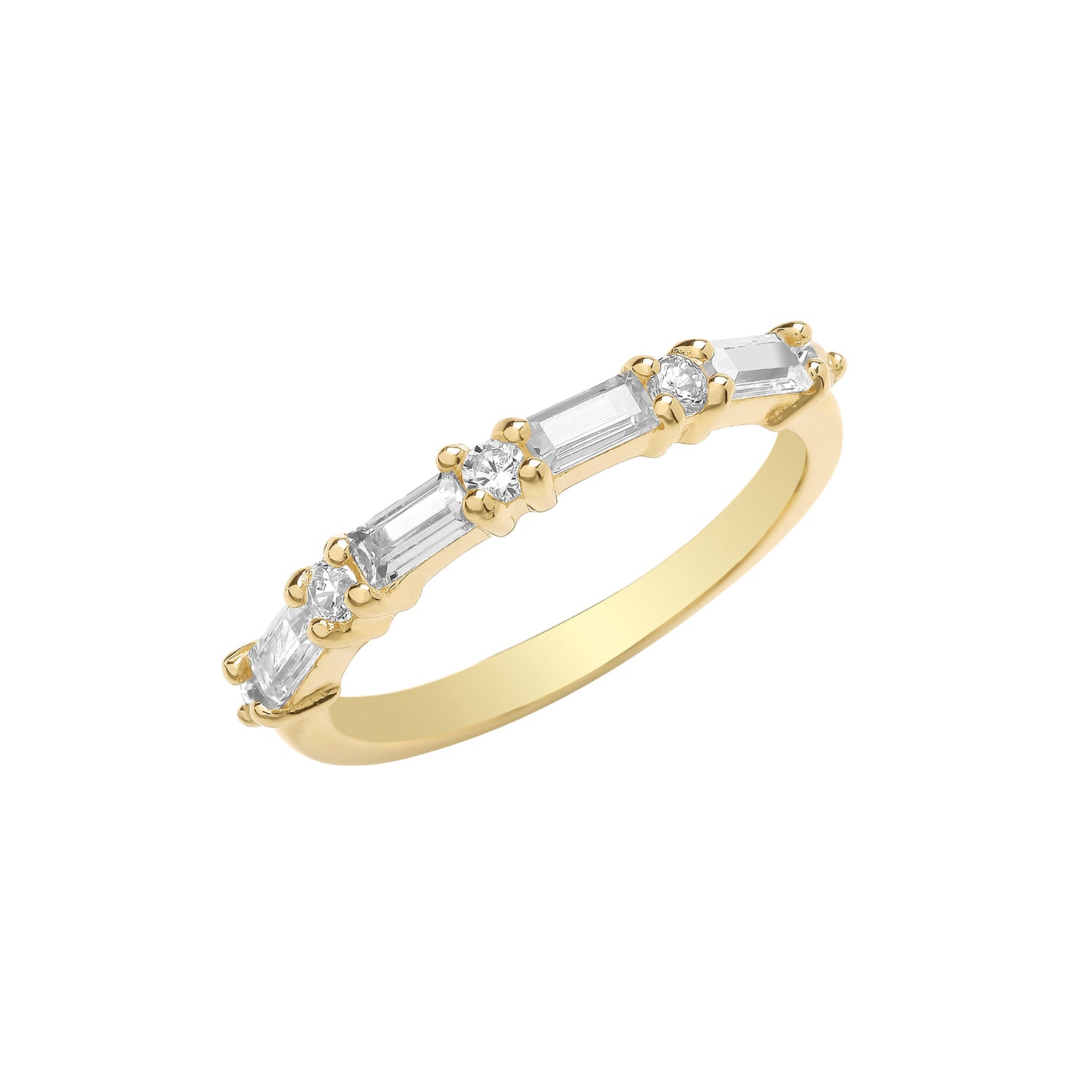 9CT GOLD BAGUETTE & ROUND CZ HALF ETERNITY RING