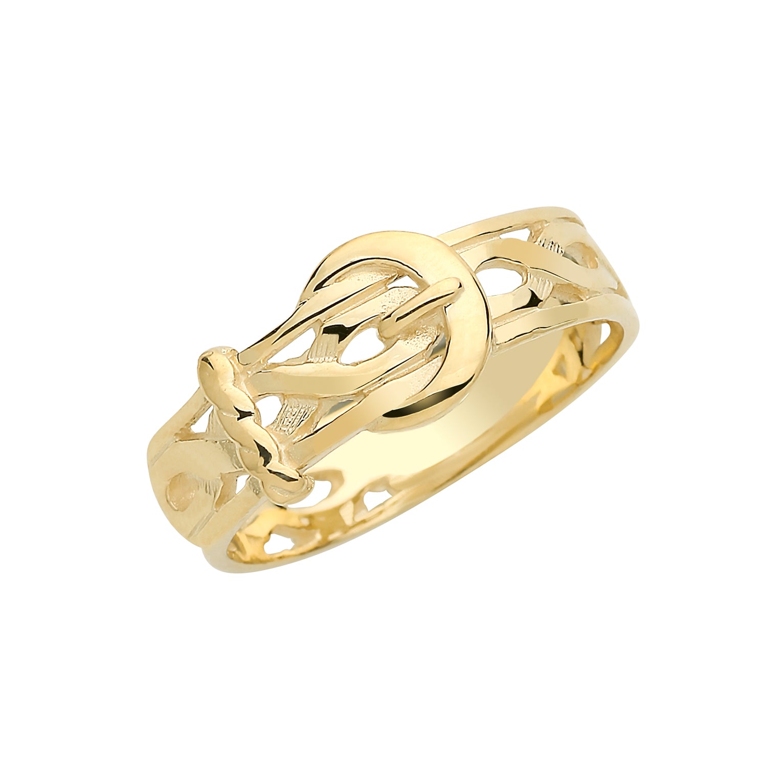 9CT GOLD GENTS' ENGRAVED BUCKLE RING