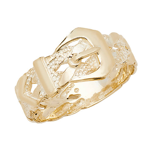 9CT GOLD GENTS' PLAITED BUCKLE RING