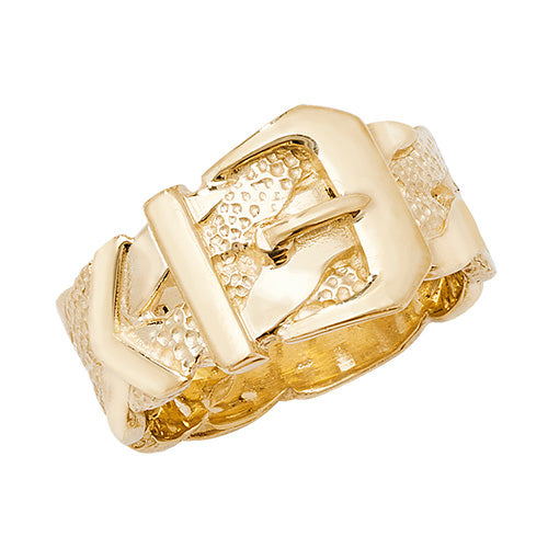 9CT GOLD GENTS' PLAITED BUCKLE RING