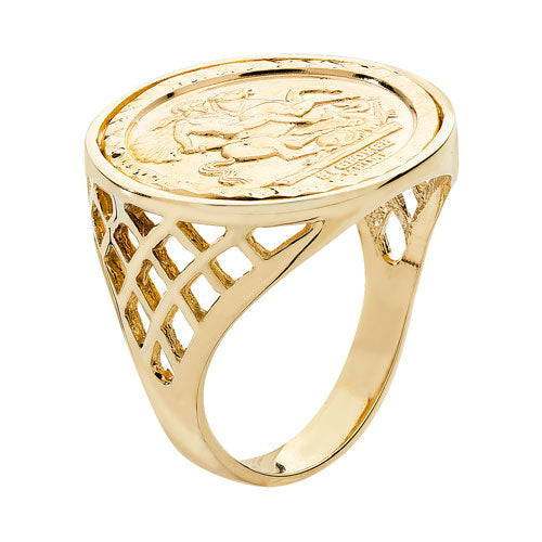 9CT GOLD HALF ST.GEORGE BASKET DESIGN RING