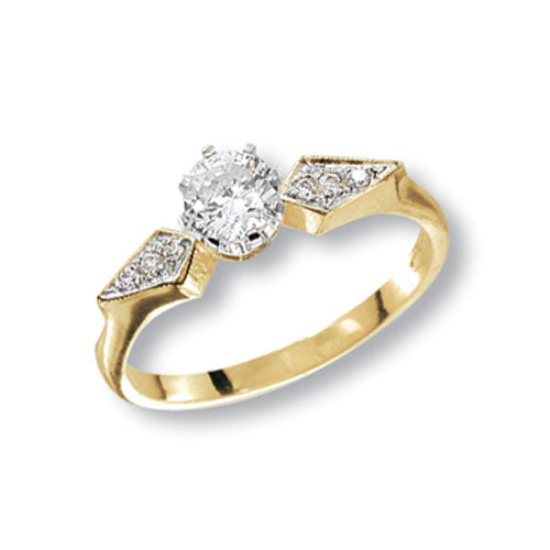 9CT GOLD SOLITAIRE CZ WITH SET SHOULDERS RING