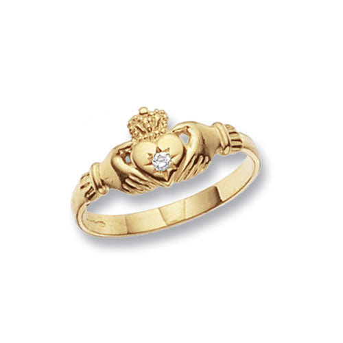 9CT GOLD GENTS' CLADDAGH CZ SET RING