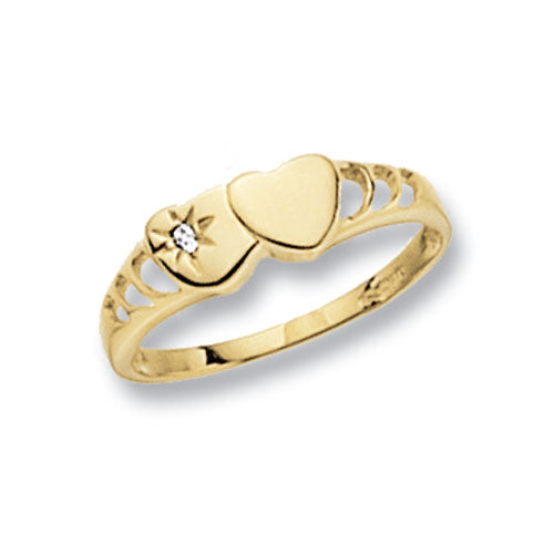 9CT GOLD MAIDENS' DOUBLE HEART CZ SET SIGNET RING