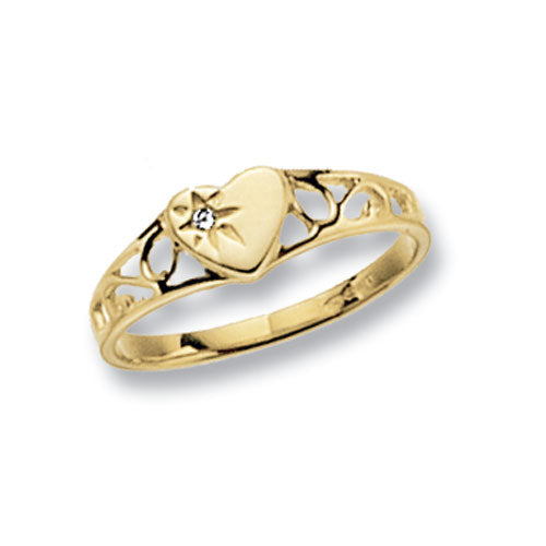 9CT GOLD MAIDENS' HEART CZ SET SIGNET RING