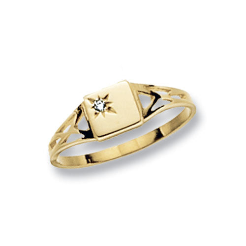 9CT GOLD MAIDENS' SQUARE CZ SET SIGNET RING