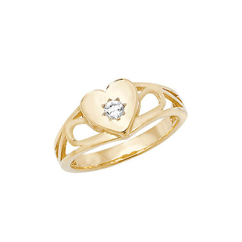 9CT GOLD BABIES' HEART CZ SET SIGNET RING