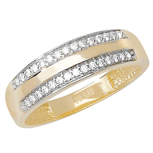 9CT GOLD 2 ROW CZ SET WITH PLAIN CENTRE RING
