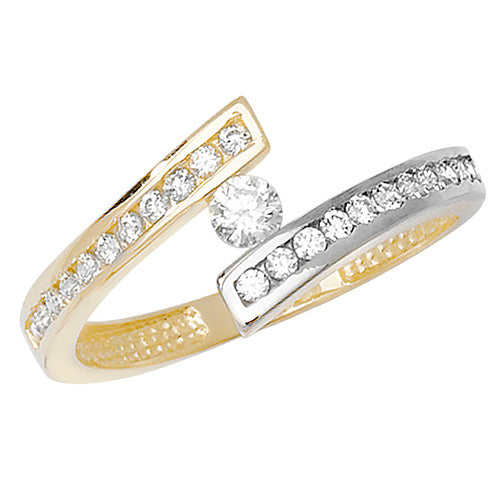 9CT GOLD CHANNEL SET CZ CROSSOVER WITH CENTRE STONE RING