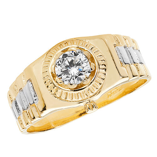 9CT GOLD GENTS' SOLITAIRE CZ LINK DESIGN RING