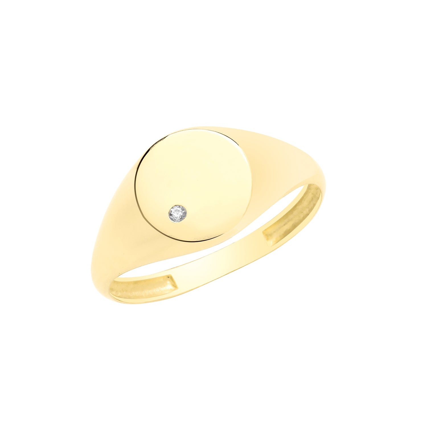 9CT GOLD ROUND SIGNET RING WITH CZ