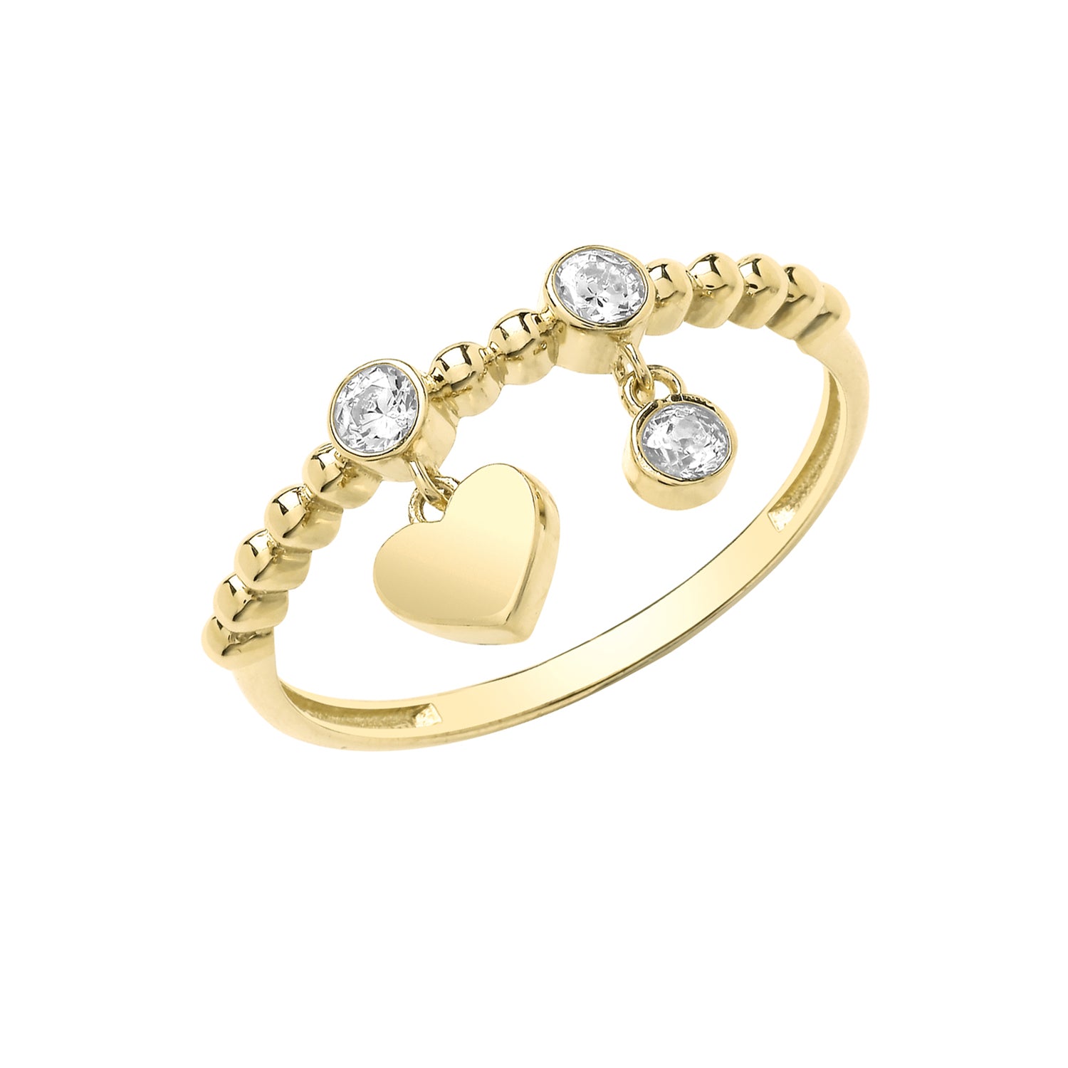 9CT GOLD CZ BOBBLE RING WITH CHARMS
