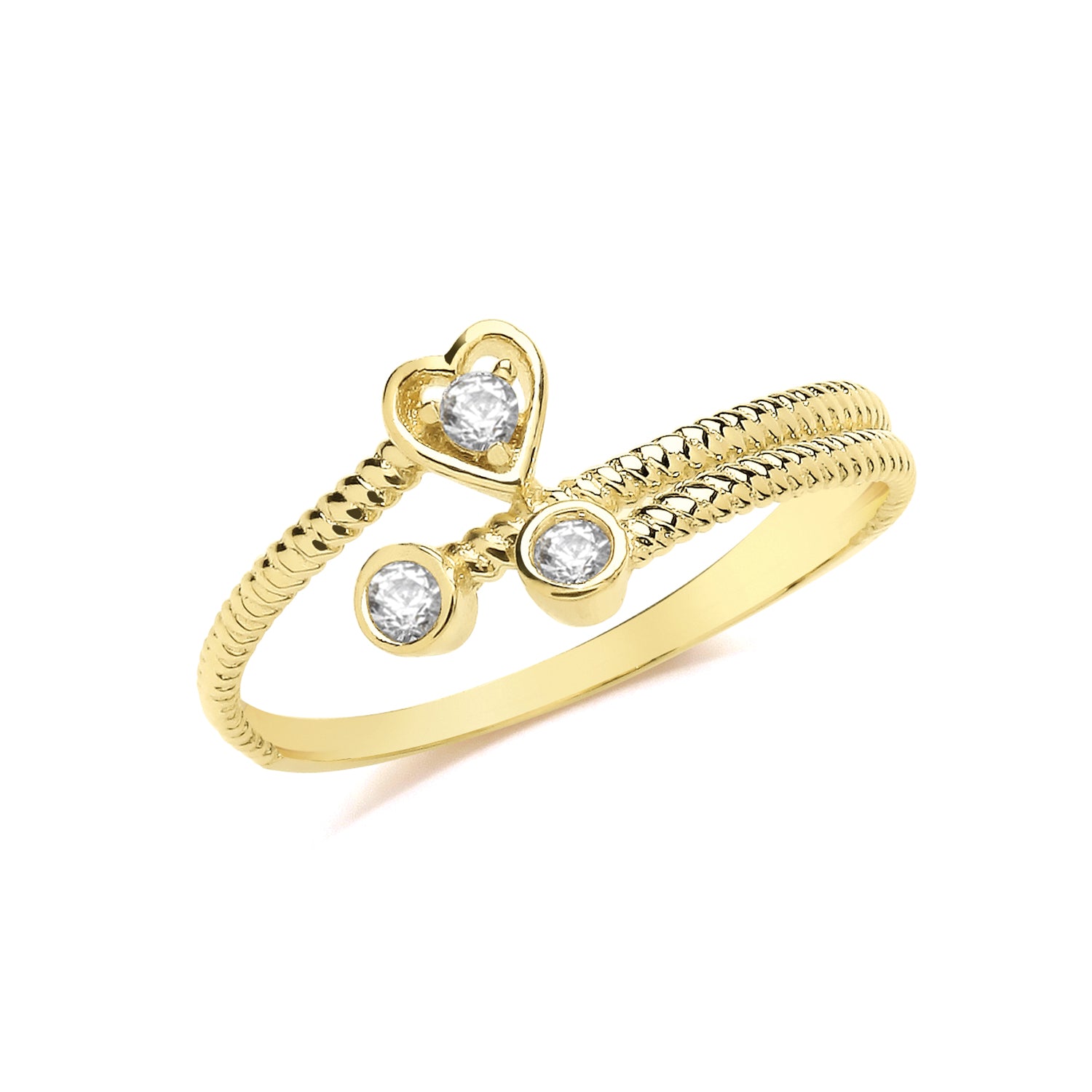 9CT GOLD TWISTED CZ HEART RING