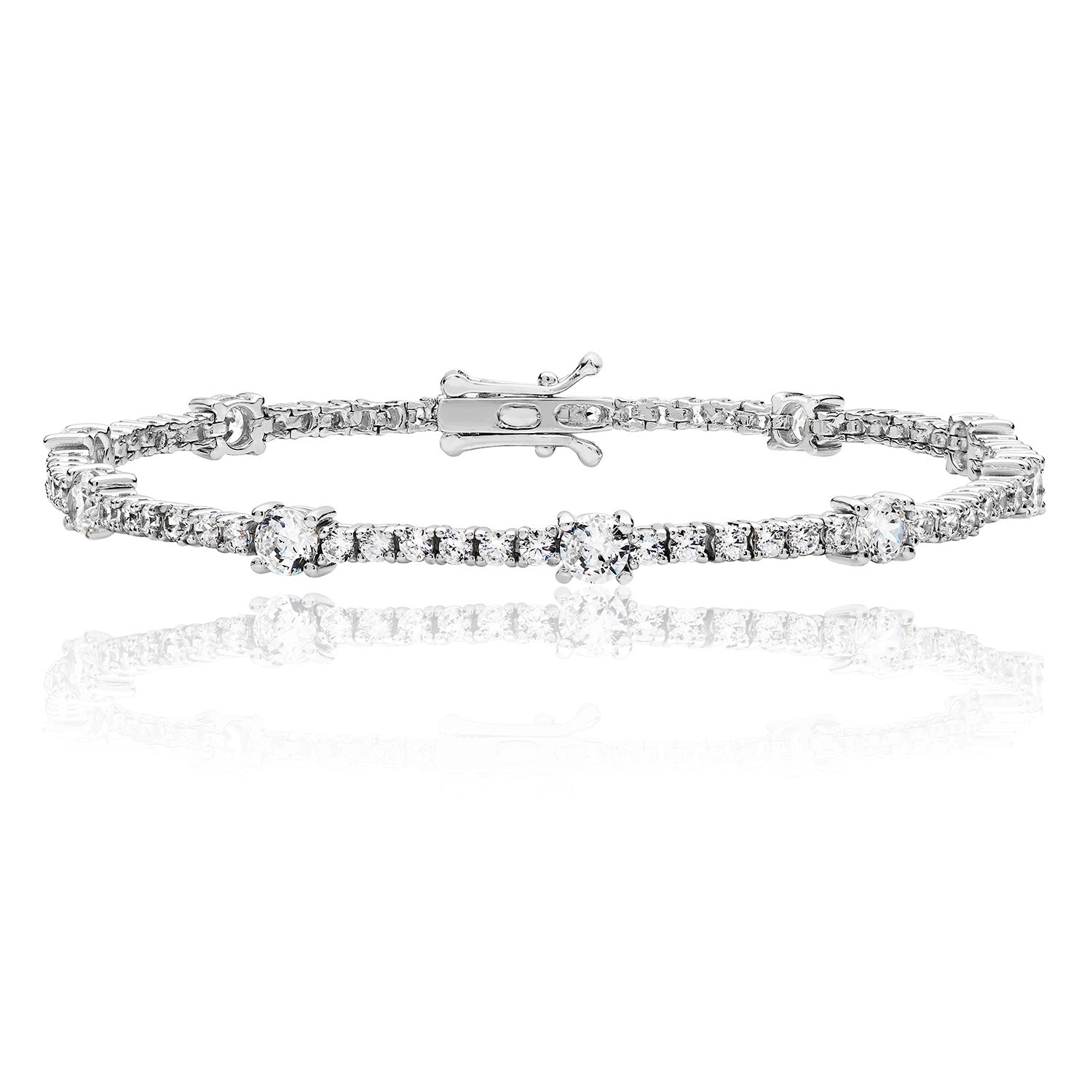 SILVER ROUND COMBO CZ LINE BRACELET