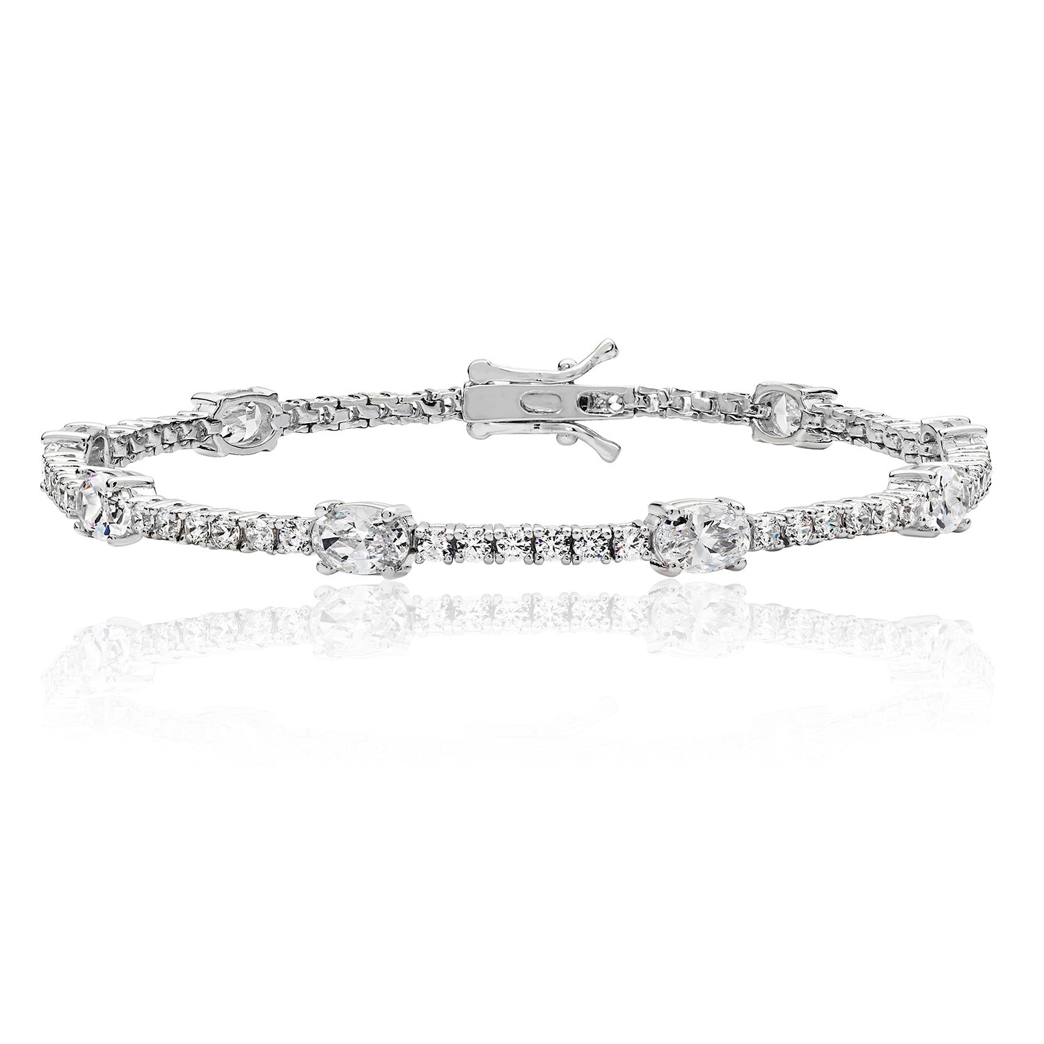 SILVER ROUND AND OVAL CZ COMBO LINE BRACELET